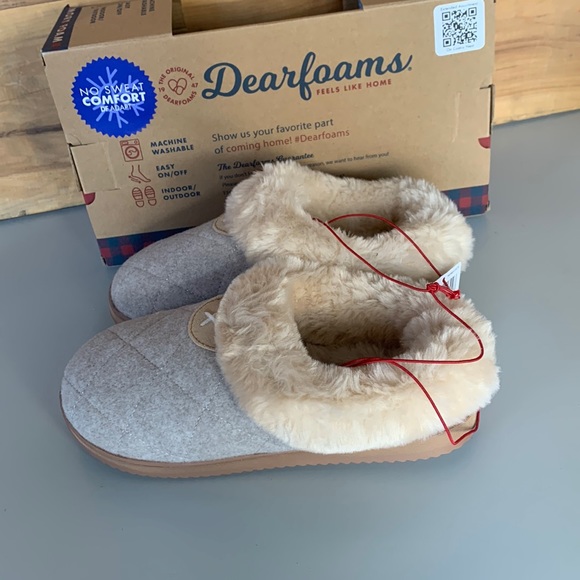 dearfoams Shoes - NWT Women’s Dearfoams Indoor Outdoor Slippers Wool Oatmeal Heather